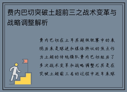 费内巴切突破土超前三之战术变革与战略调整解析